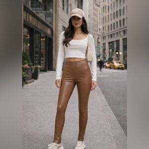 Abercrombie & Fitch High Rise Vegan Leather Pants XS Brown Side Zip